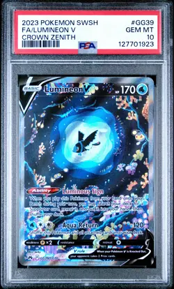 2023 POKEMON SWORD & SHIELD CROWN ZENITH #GG39 FULL ART/LUMINEON V PSA 10 - Image 1