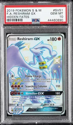 2019 POKEMON SUN & MOON HIDDEN FATES #SV51 FULL ART/RESHIRAM GX PSA 10 - Image 1