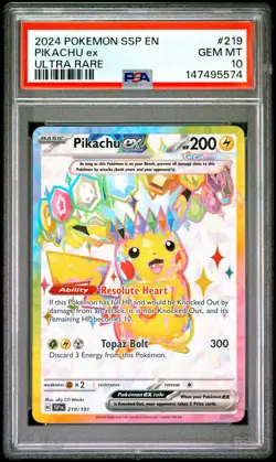 2024 POKEMON SSP EN-SURGING SPARKS ULTRA RARE #219 PIKACHU EX PSA 10 - Image 1