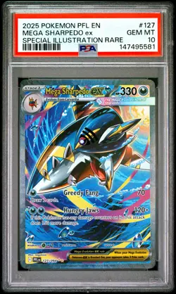 2025 POKEMON PFL EN-PHANTASMAL FLAMES #127 MEGA SHARPEDO EX PSA 10 - Image 1