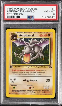 1999 POKEMON FOSSIL 1ST EDITION #1 AERODACTYL-HOLO PSA 8 - Image 1