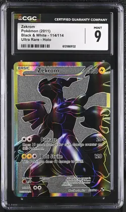 CGC 9 MINT Zekrom 114/114 Black & White Ultra Rare Holo Pokemon Card - Image 1