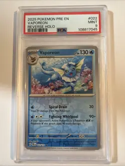 2025 POKEMON PRE EN-PRISMATIC EVOLUTIONS #022 VAPOREON PSA 9 - Image 1