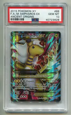 2015 POKEMON XY ANCIENT ORIGINS MEGA M AMPHAROS EX #88/98 ULTRA RARE HOLO PSA 10 - Image 1
