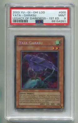 2003 YU-GI-OH LEGACY OF DARKNESS YATA-GARASU LOD-000 1ST ED SECRET HOLO PSA 9 P1 - Image 1