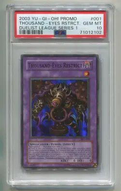 2003 YU-GI-OH DUELIST LEAGUE PROMO THOUSAND-EYES RESTRICT DL1-001 HOLO PSA 10 P1 - Image 1
