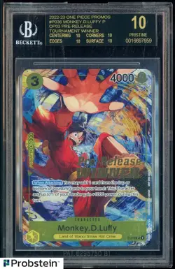 2022-23 One Piece Promos Monkey D. Luffy P Pre-release Winner BGS 10 BLACK LABEL - Image 1