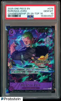 2025 One Piece EN Championship 25-26 Top 16 #076 Roronoa Zoro PSA 10 GEM MINT - Image 1