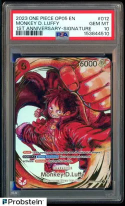 2023 One Piece OP05 EN 1st Anniversary Signature #012 Monkey D Luffy PSA 10 - Image 1
