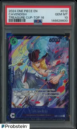 2024 One Piece EN Treasure Cup Top 16 #012 Cavendish PSA 10 GEM MINT - Image 1