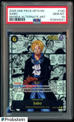 2025 One Piece OP13 En Manga Alternate Art #120 Sabo PSA 10 GEM MINT - Image 1