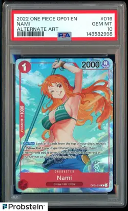 2022 One Piece OP01 EN Alternate Art #016 Nami Pre-Errata PSA 10 GEM MINT - Image 1