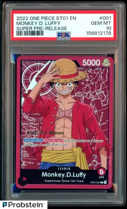 2022 One Piece ST01 EN Super Pre-Release #001 Monkey D Luffy PSA 10 GEM MINT - Image 1