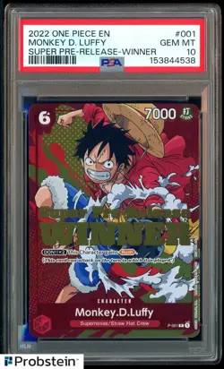 2022 One Piece EN Super Pre-Release Winner #001 Monkey D Luffy PSA 10 GEM MINT - Image 1