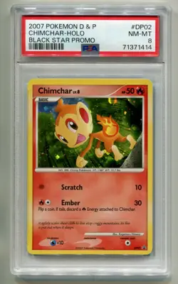 2007 POKEMON DIAMOND & PEARL CHIMCHAR LV.8 DP02 BLACK STAR PROMO HOLO PSA 8 B P1 - Image 1