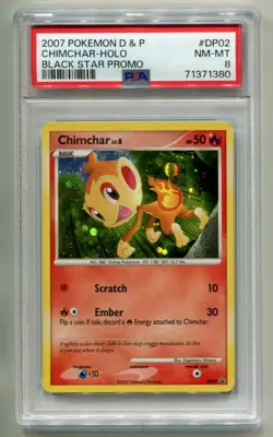 2007 POKEMON DIAMOND & PEARL CHIMCHAR LV.8 DP02 BLACK STAR PROMO HOLO PSA 8 A P1 - Image 1