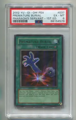2002 YU-GI-OH PHARAOH'S SERVANT PREMATURE BURIAL PSV-037 1ST ULTRA HOLO PSA 6 P1 - Image 1