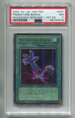 2002 YU-GI-OH PHARAOH'S SERVANT PREMATURE BURIAL PSV-037 1ST ULTRA HOLO PSA 7 P1 - Image 1