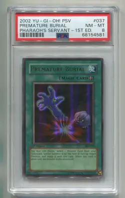 2002 YU-GI-OH PHARAOH'S SERVANT PREMATURE BURIAL PSV-037 1ST ULTRA HOLO PSA 8 P1 - Image 1