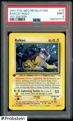 2001 Pokemon Neo Revelation 1st Edition #13 Raikou Holo PSA 9 MINT - Image 1