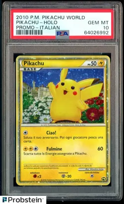 2010 Pokemon Pikachu World Promo Italian Pikachu Holo PSA 10 GEM MINT - Image 1