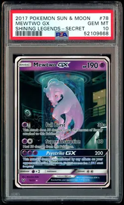 2017 Pokemon Sun & Moon Shining Legends Secret #78 Mewtwo GX PSA 10 GEM MINT - Image 1
