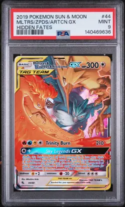 Moltres Zapdos Articuno Pokemon Sun & Moon Hidden Fates 44/68 PSA 9 - Image 1