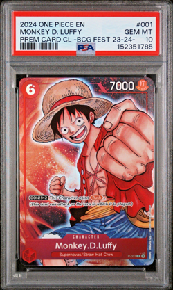 2024 ONE PIECE BANDAI GAMES FEST 23-24 PREM CARD CL PROMO MONKEY D. LUFFY PSA 10 - Image 1