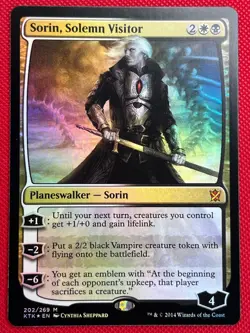 MTG Foil 1X Sorin, Solemn Visitor X1 + Emblem - Khans of Tarkir Magic - NM - Image 3