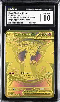 2025 Pokemon Phantasmal Flames Mega Hyper Rare #130 Mega Charizard X ex CGC 10 - Image 1