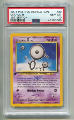 2001 POKEMON NEO REVELATION UNOWN B #39/64 NON-HOLO 1ST EDITION PSA 10 - Image 1