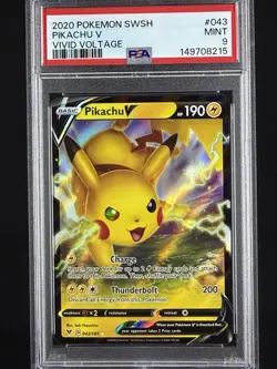 2020 POKEMON SWORD & SHIELD VIVID VOLTAGE #043 PIKACHU V PSA 9 - Image 1