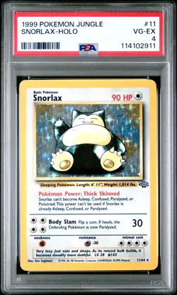 1999 POKEMON JUNGLE #11 SNORLAX-HOLO PSA VG-EX 4 - Image 1