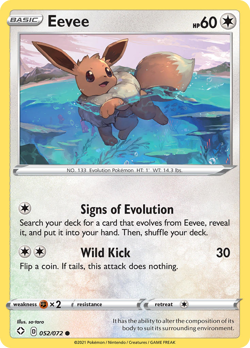 Eevee 052/072 Common Shining Fates Pokemon Reverse Holo Near Mint - Image 1