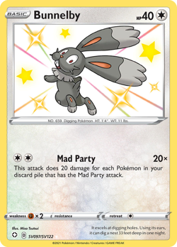 Bunnelby SV097/SV122 Shiny Rare Shining Fates Shiny Vault Pokemon Near Mint - Image 1