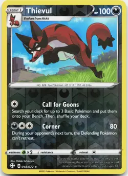 Thievul 048/072 Holo Rare Shining Fates Pokemon Reverse Holo Near Mint - Image 1