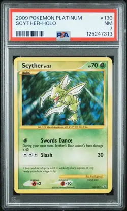 2009 POKEMON PLATINUM #130 SCYTHER-HOLO PSA 7 - Image 1