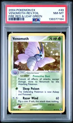2004 POKEMON EX FIRE RED & LEAF GREEN #49 VENOMOTH-REVERSE FOIL PSA 8 - Image 1