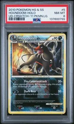 2010 POKEMON HEARTGOLD & SOULSILVER UNDAUNTED #5 HOUNDOOM-HOLO PSA 8 - Image 1