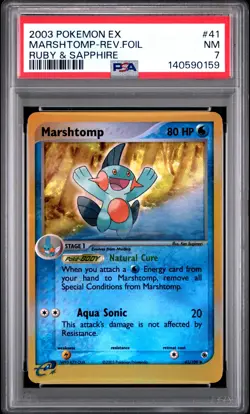 2003 POKEMON EX RUBY & SAPPHIRE #41 MARSHTOMP-REVERSE FOIL PSA 7 - Image 1