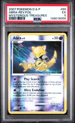 2007 POKEMON DIAMOND & PEARL MYSTERIOUS TREASURES #69 ABRA-REVERSE FOIL PSA 5 - Image 1