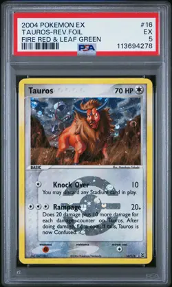 2004 POKEMON EX FIRE RED & LEAF GREEN #16 TAUROS-REVERSE FOIL PSA 5 - Image 1