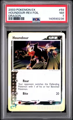 2003 POKEMON EX DRAGON #59 HOUNDOUR-REVERSE FOIL PSA 7 - Image 1