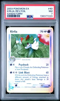 2003 POKEMON EX SANDSTORM #40 KIRLIA-REVERSE FOIL PSA 7 - Image 1