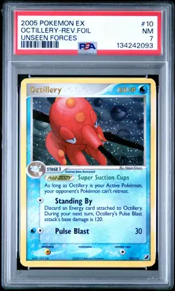 2005 POKEMON EX UNSEEN FORCES #10 OCTILLERY-REVERSE FOIL PSA 7 - Image 1