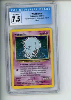 2001 Pokemon Neo Discovery Wobbuffet 16/75 Unlimited Holo Rare CGC 7.5 READ - Image 1