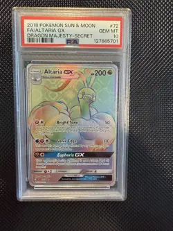 Pokemon Altaria GX Secret Rare Full Art Holo Dragon Majesty 72/70 PSA 10 2018 - Image 1