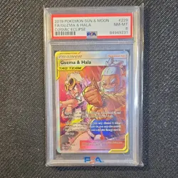2019 Pokemon Sun & Moon Full Art Guzma & Hala Cosmic Eclipse PSA 8 - Image 1
