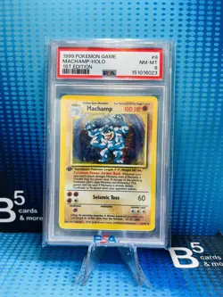 1999 POKEMON BASE SET 1ST EDITION #8 MACHAMP-HOLO PSA 8 - Image 1