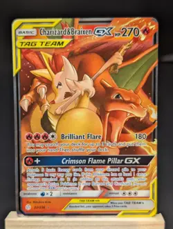 Rare Pokemon TCG Charizard & Braixen GX TAG TEAM Sm-Cosmic Eclipse Holo 22/236 - Image 1